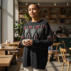 Hollister Women's Gray Oversized‎ Cotton Geometric Pattern Knit Sweater Size S